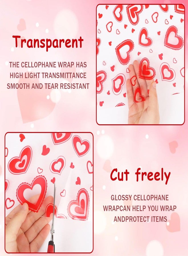 JOFONY Valentine's Day Cellophane Wrap,98’ Ft. Long X 31” in. Wide Crystal Clear with Red Hearts Packaging Wrapping Paper For Birthdays Gift Holidays Rose Flower - Image 3